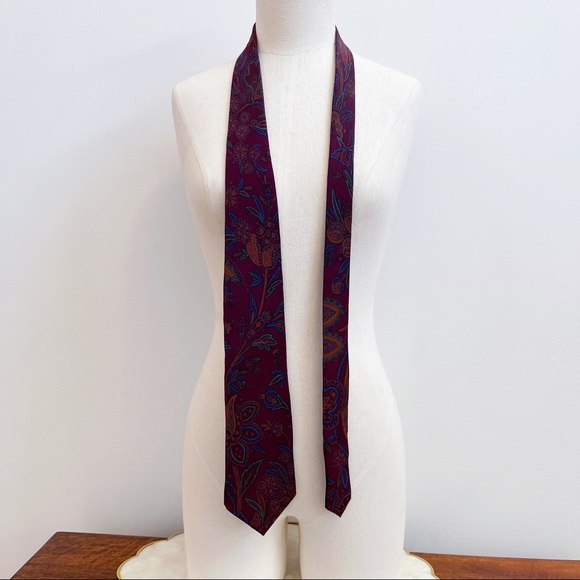 Handmade Italian Silk Burgundy Red Paisley Mens Silk Tie Classic Wedding 56.5” - Picture 8 of 9
